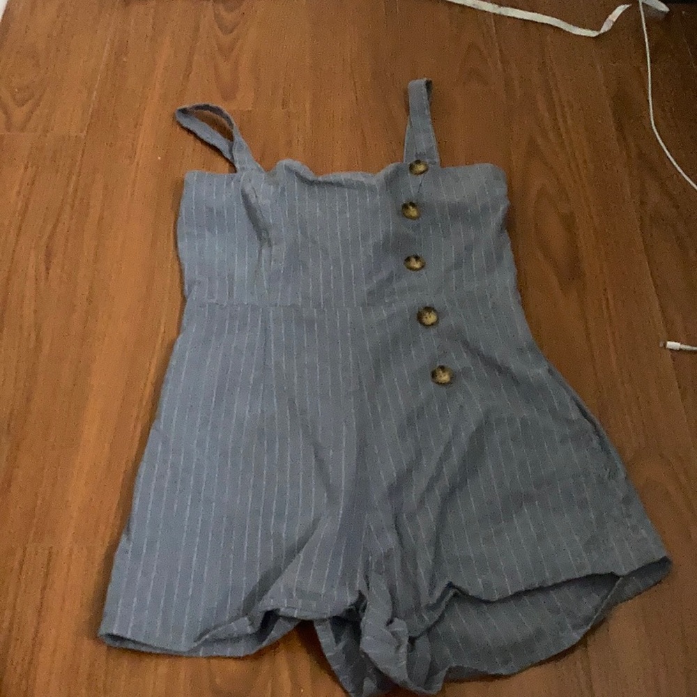 bluish romper with buttons